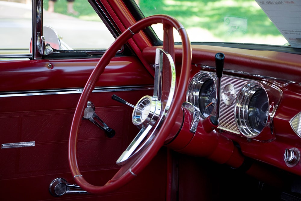 classic red car steering wheel