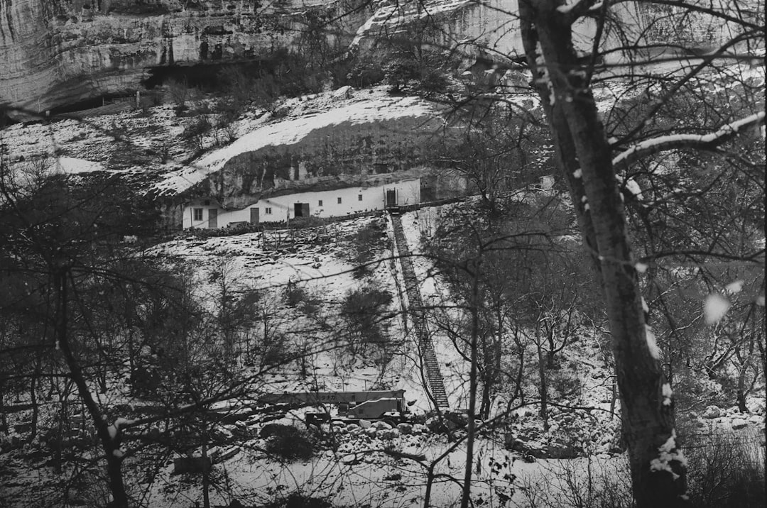 white building covered with snow