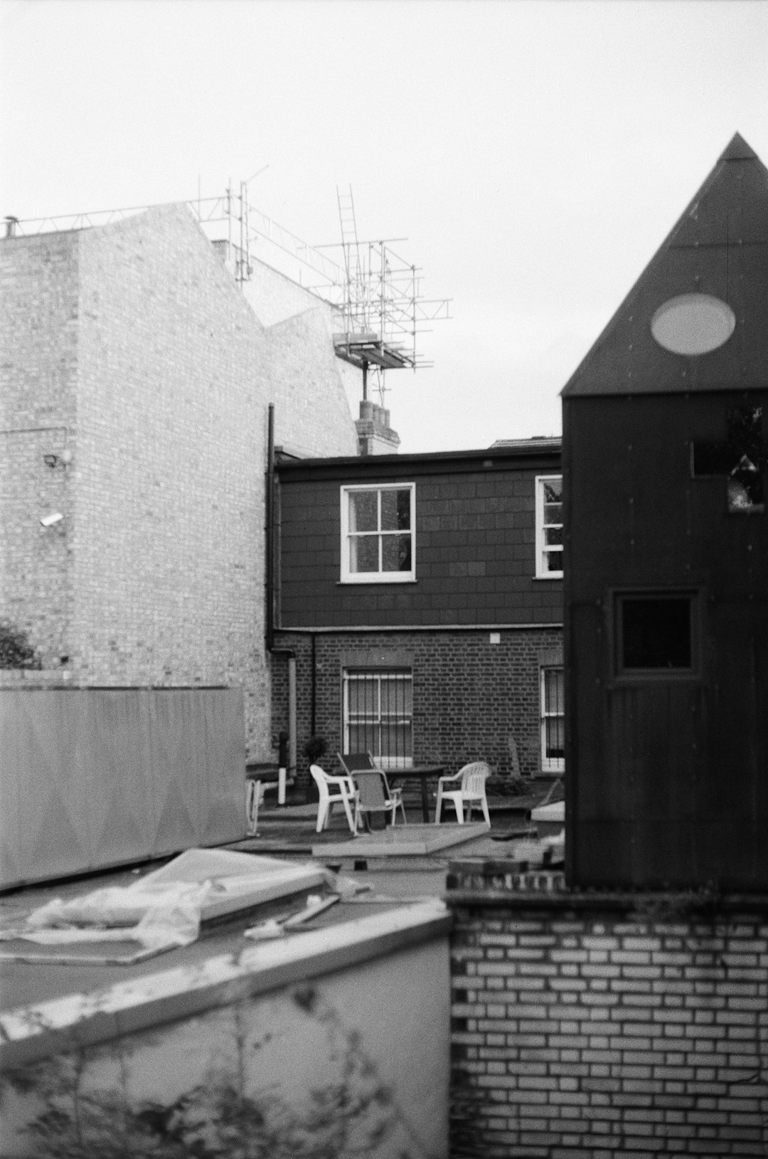 grayscale photo of houses