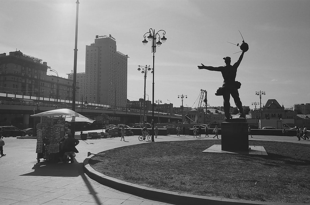 grayscale photo of statue