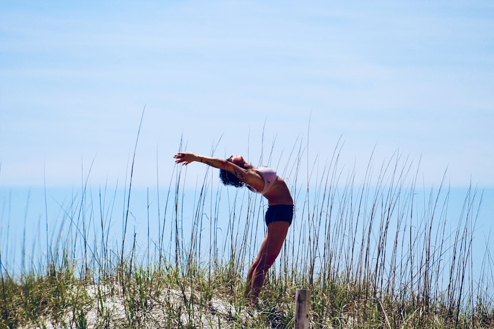 unknown person stretching outdoors