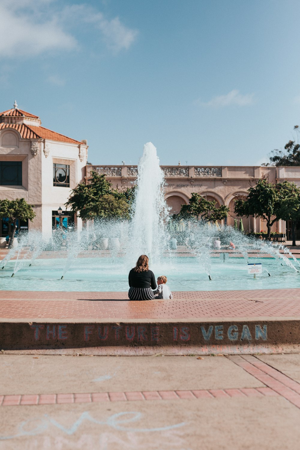 person standing in front of fountain