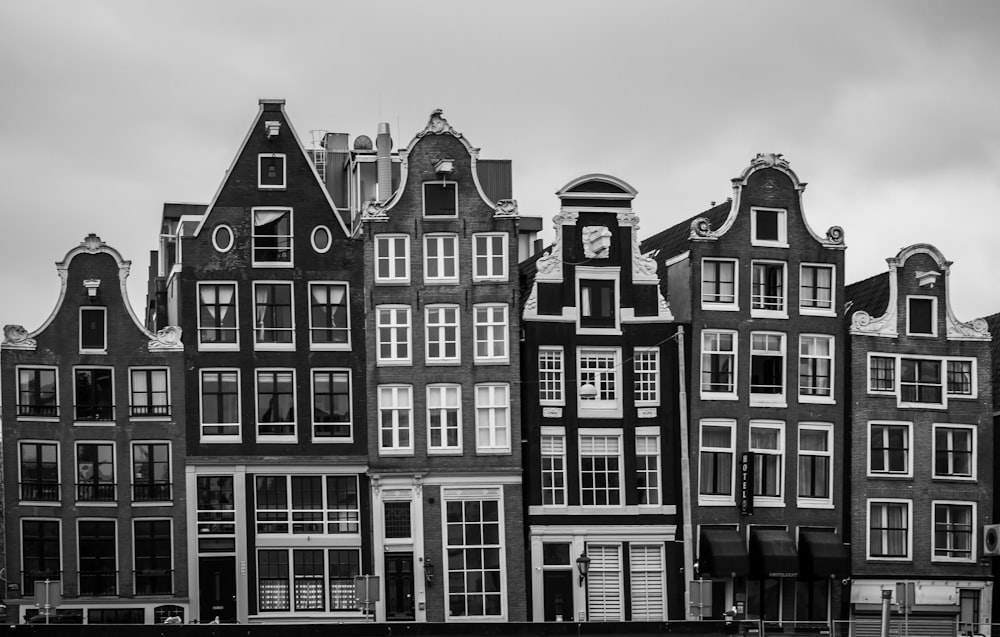 grayscale photo of buildings