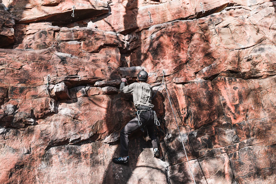 Rock climbing outdoors
