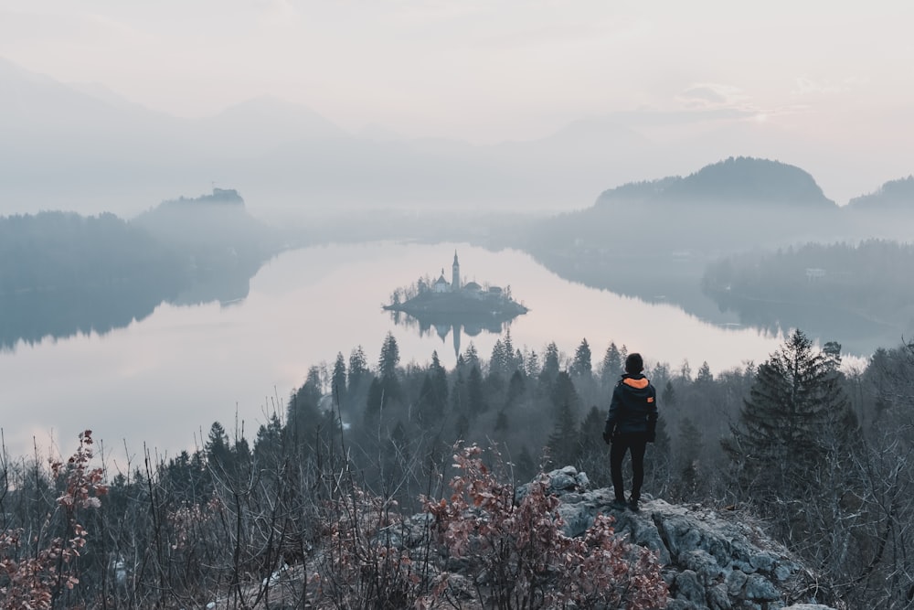 person standing on the cliff