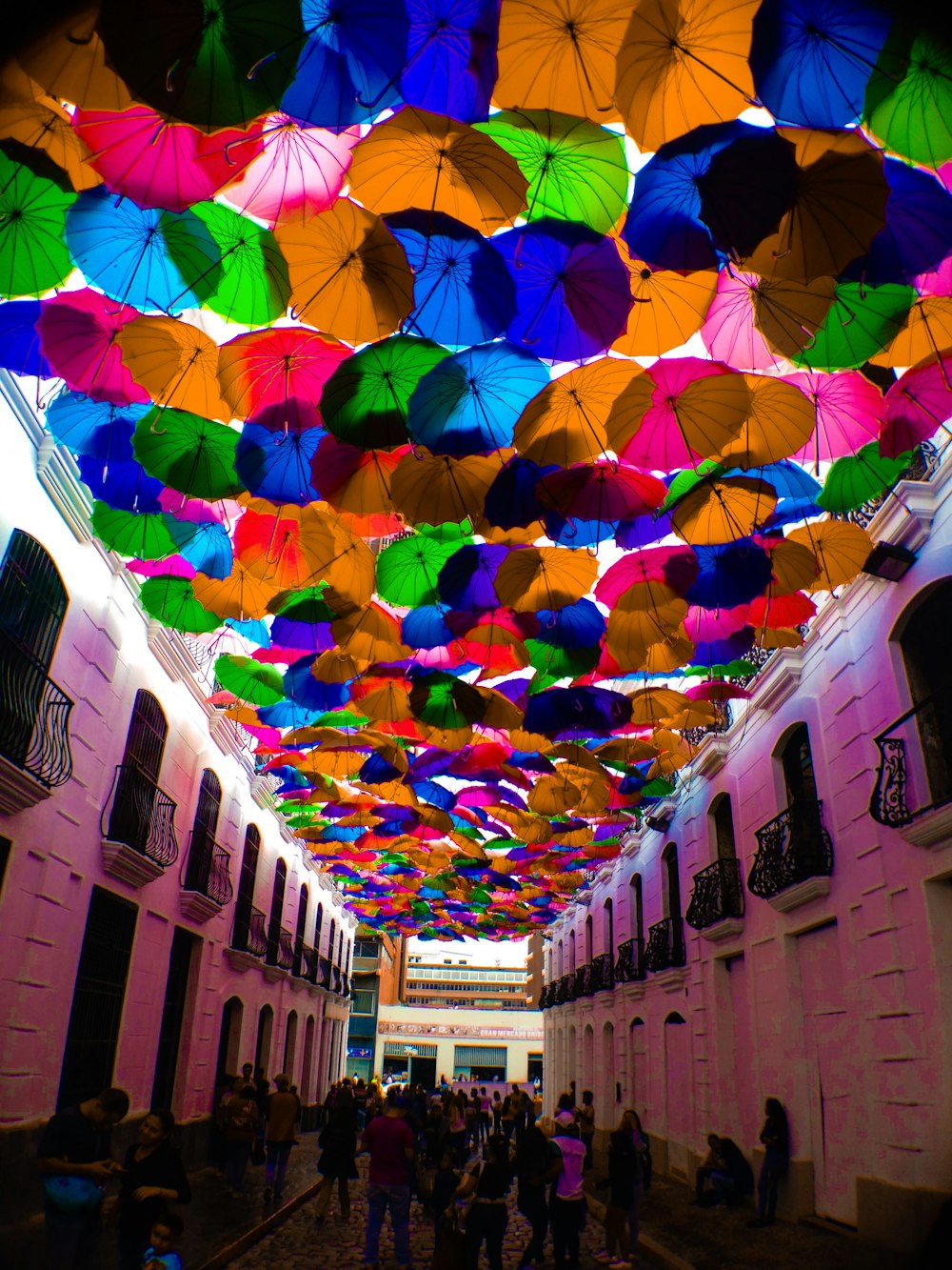 people walking under umbrellas