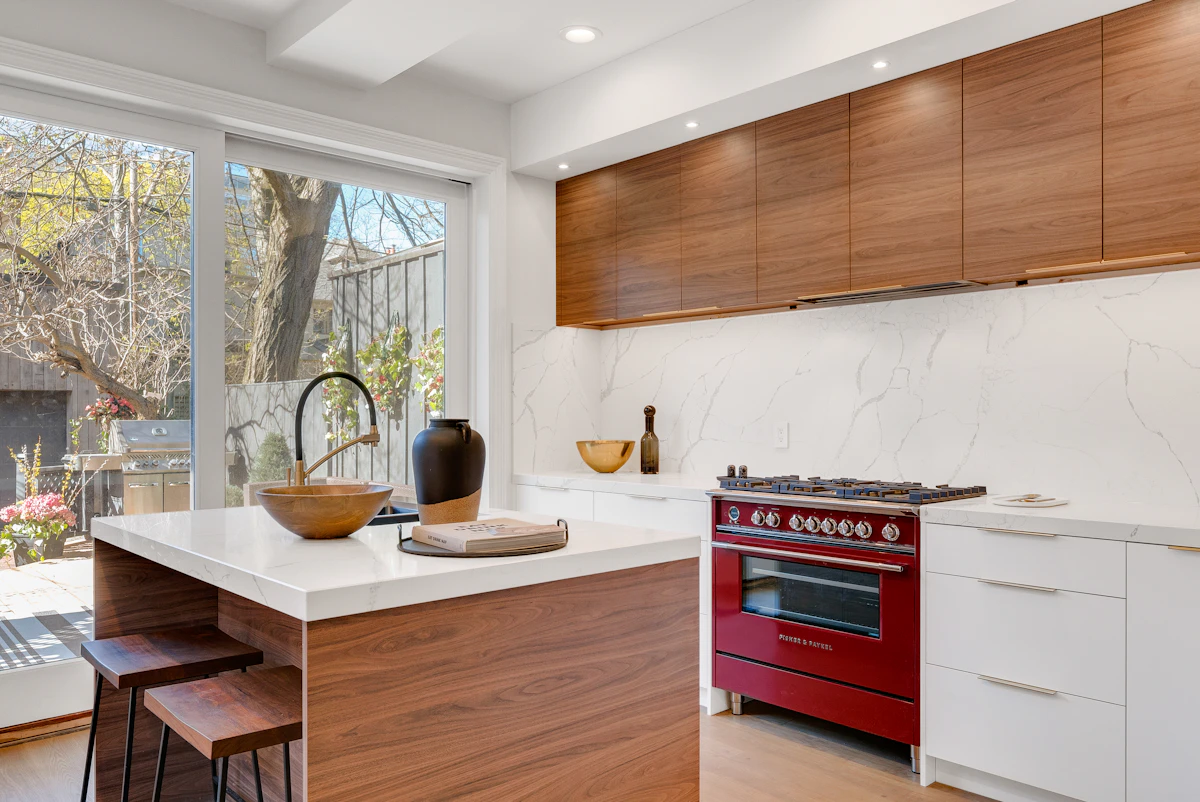 Timber kitchen with stone worktop