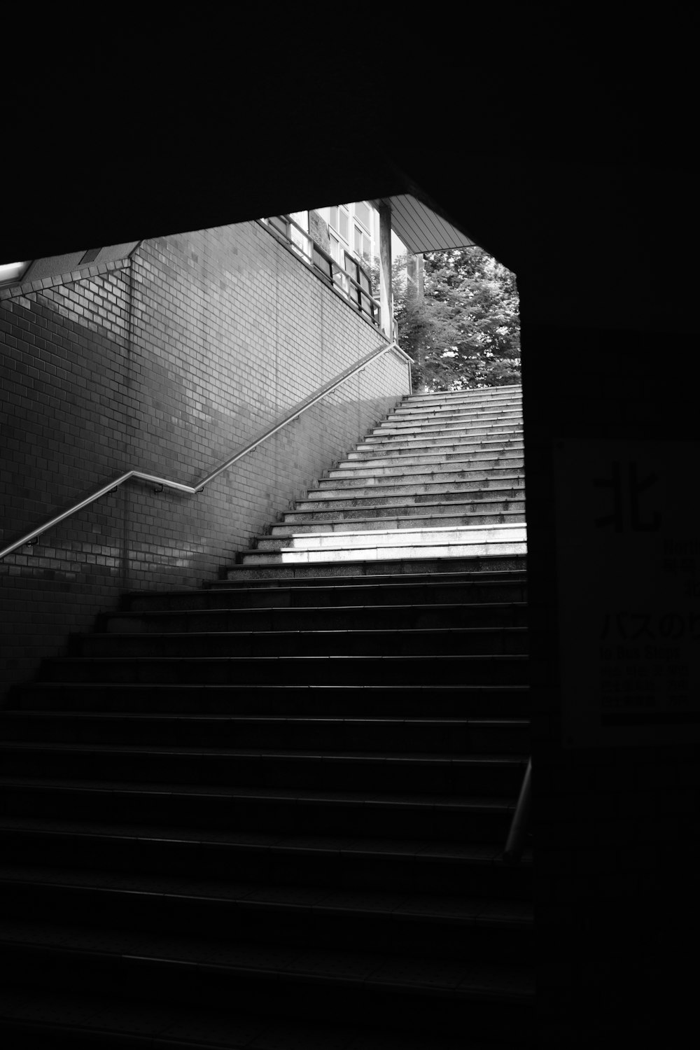 grayscale photo of stairs