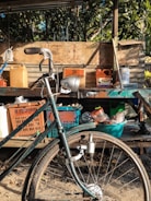 A collection of bicycle accessories displayed on a shelf.