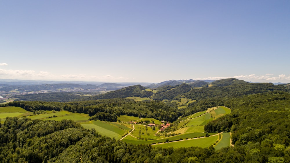 aerial photography of green field under blue sky