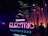 An outdoor night scene features a vibrant and illuminated sign reading 'Samsung Electric Playground' in neon colors. The background includes modern buildings and numerous tall, colorful light installations. A few people are visible, and the atmosphere is lively with bright, colorful lights dominating the setting.