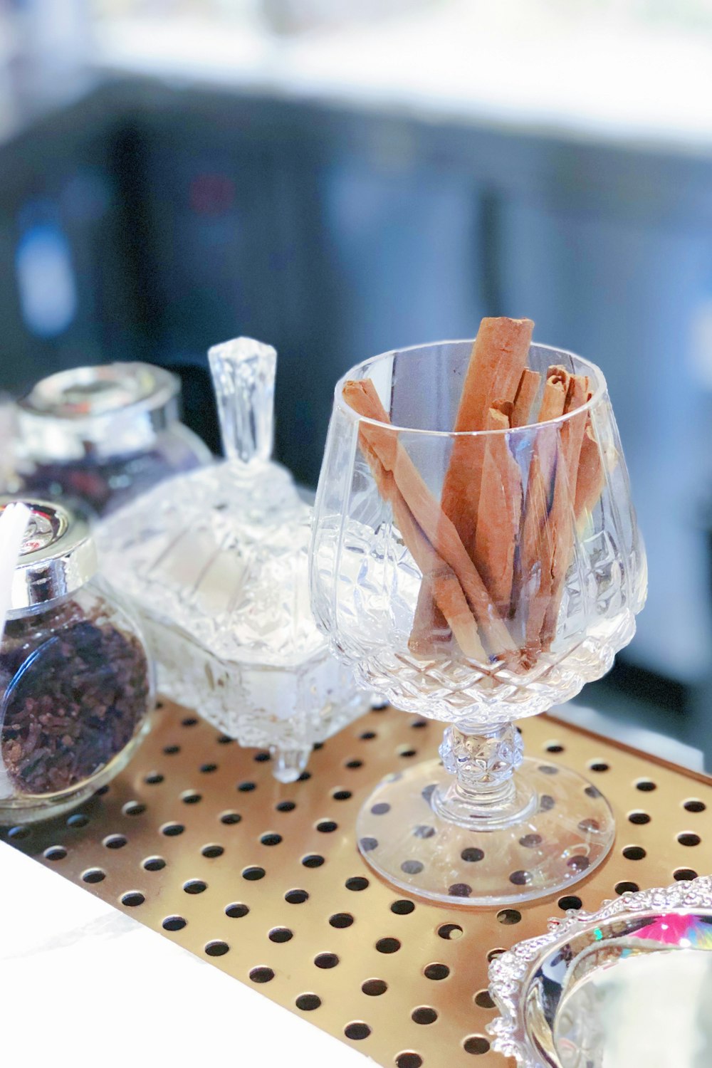 chips in clear wine glass close-up photography