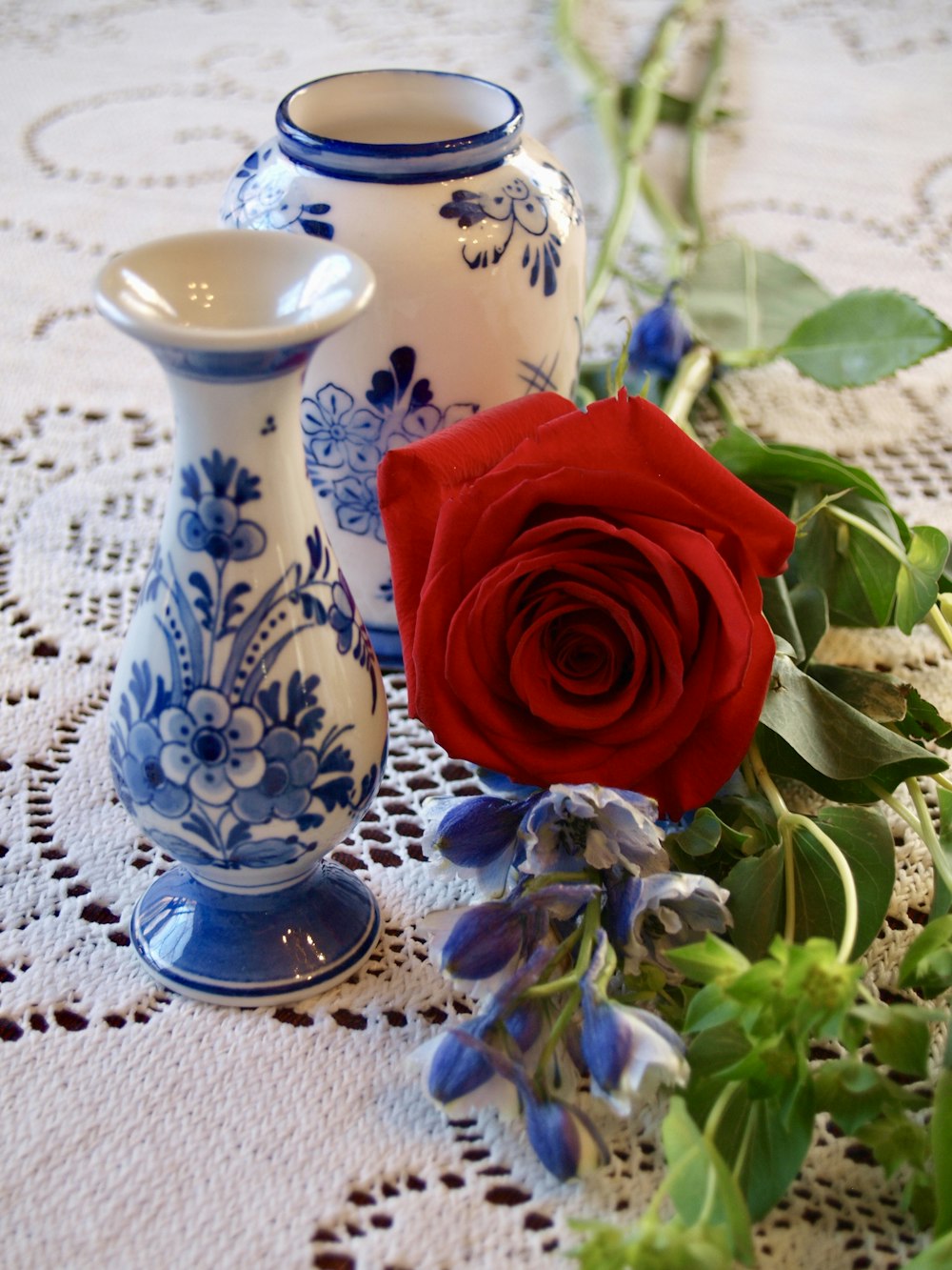 two blue-and-white ceramic vases