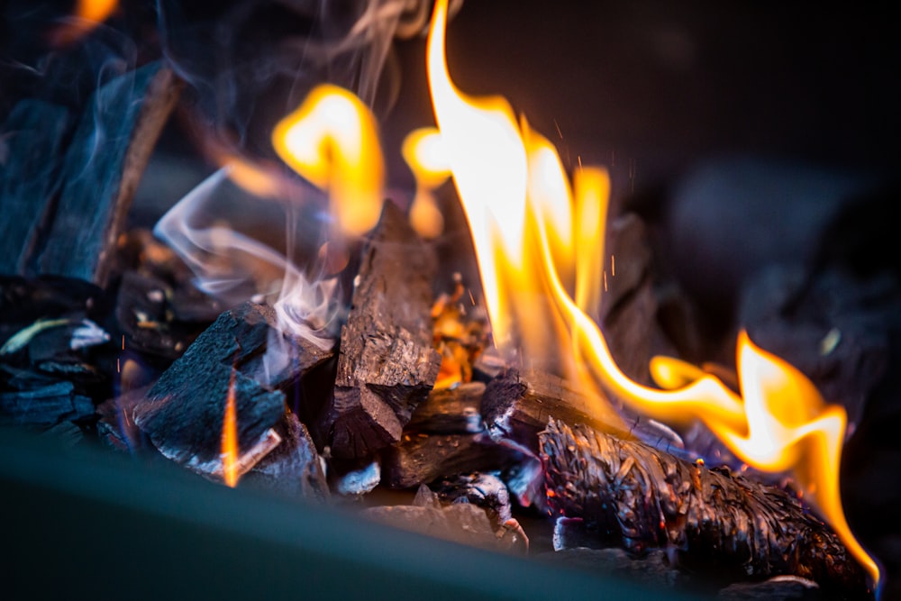 lit charcoal bonfire