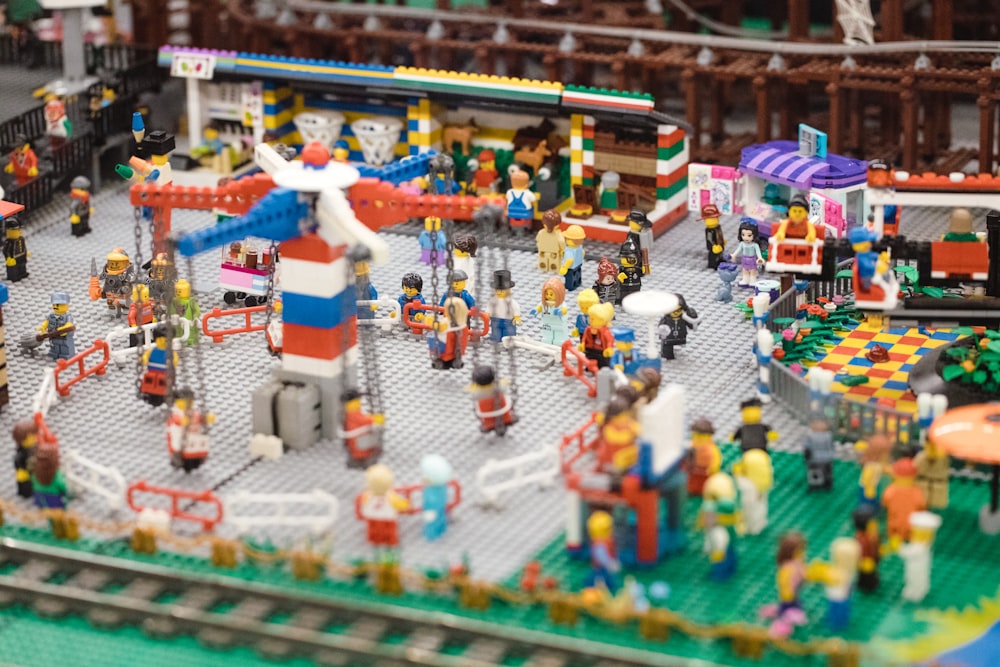 tilt-shift photography of Lego toy