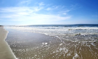 Wide sandy beach and Atlantic Ocean along Oak Island NC in Brunswick County