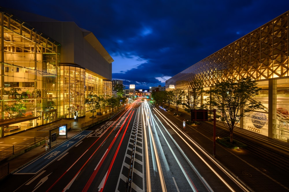 road at night time lapse photography