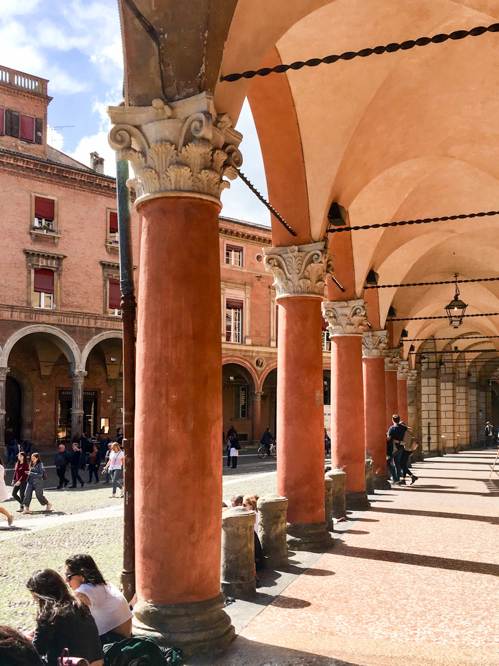 Bologna's iconic Piazza Maggiore and the Two Towers on an Italian cultural school trip