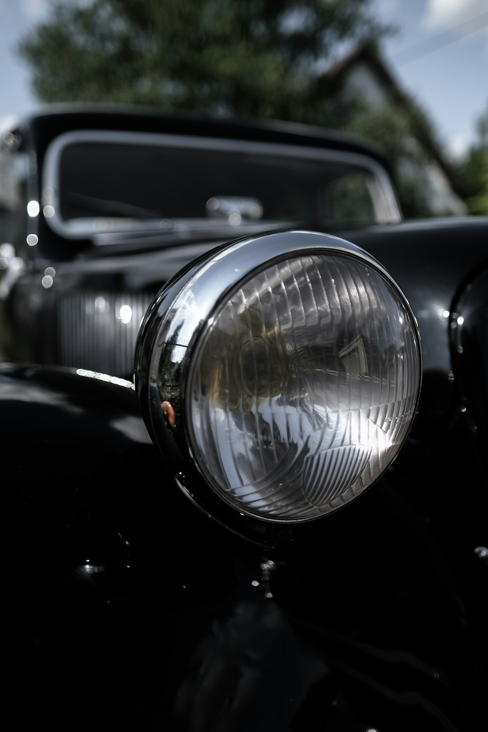black and chrome classic car