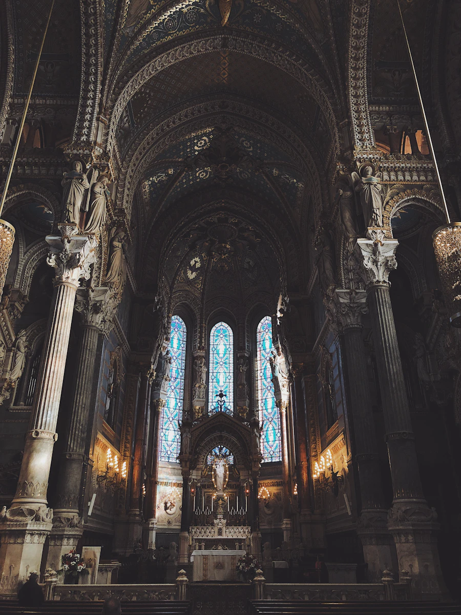 Empty church interior with pews and architectural details