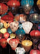 assorted-color lantern lighted in room