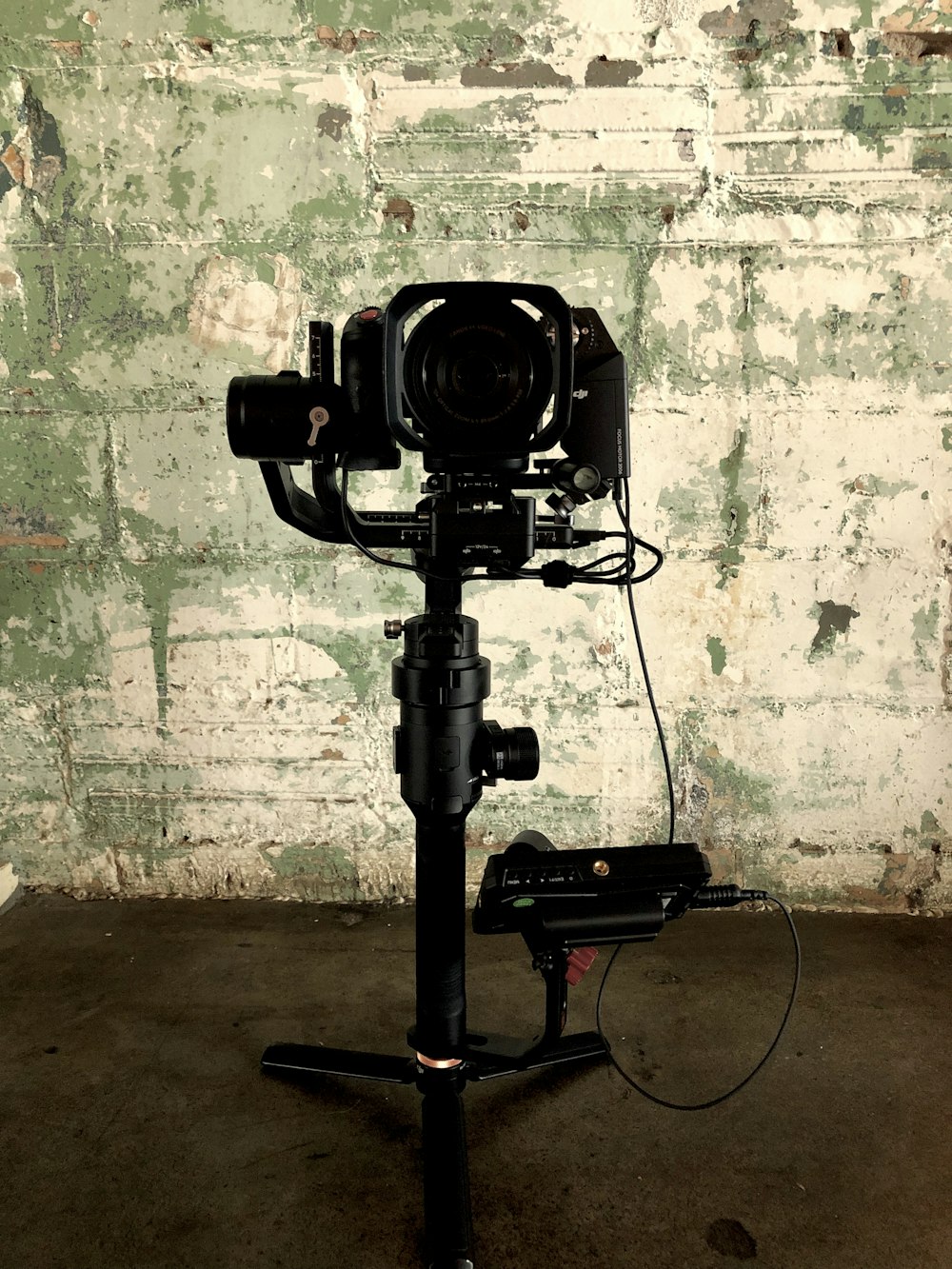 black camera with attachments