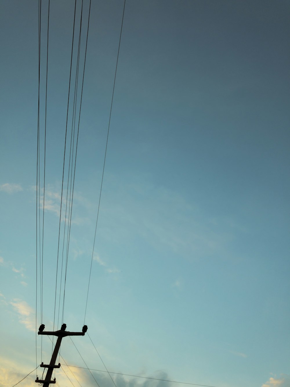 silhouette of power lines and post