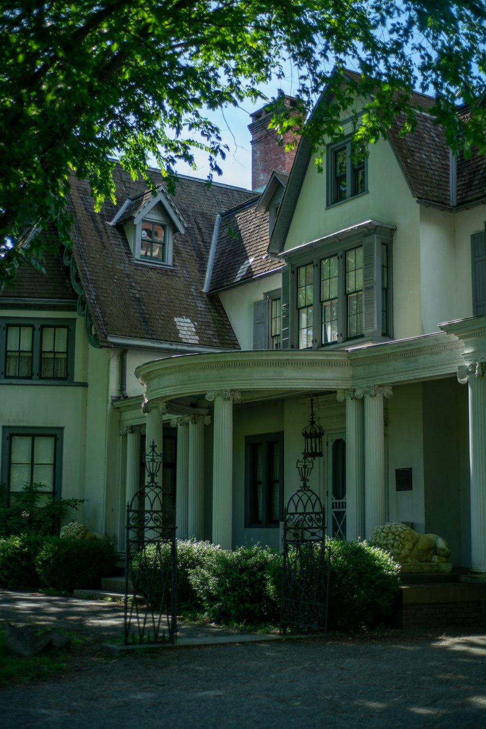 architectural photo of a white and brown building