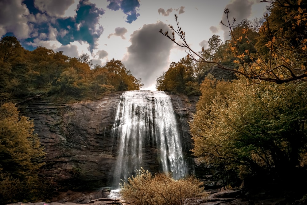 long exposure photography of waterfalls