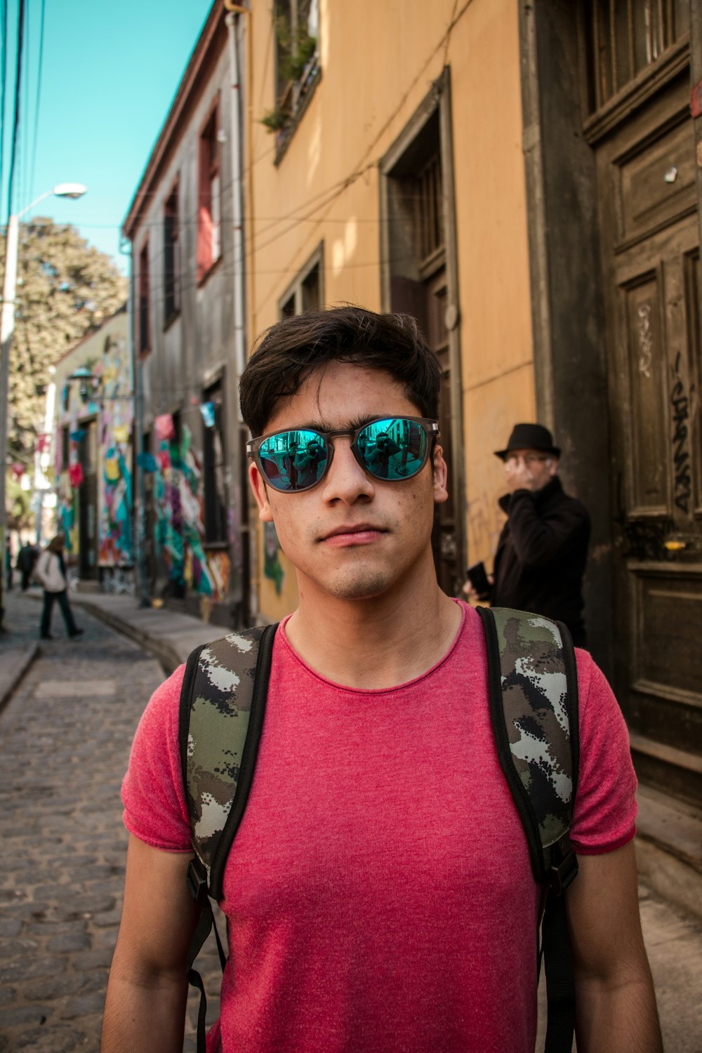 man standing near closed door