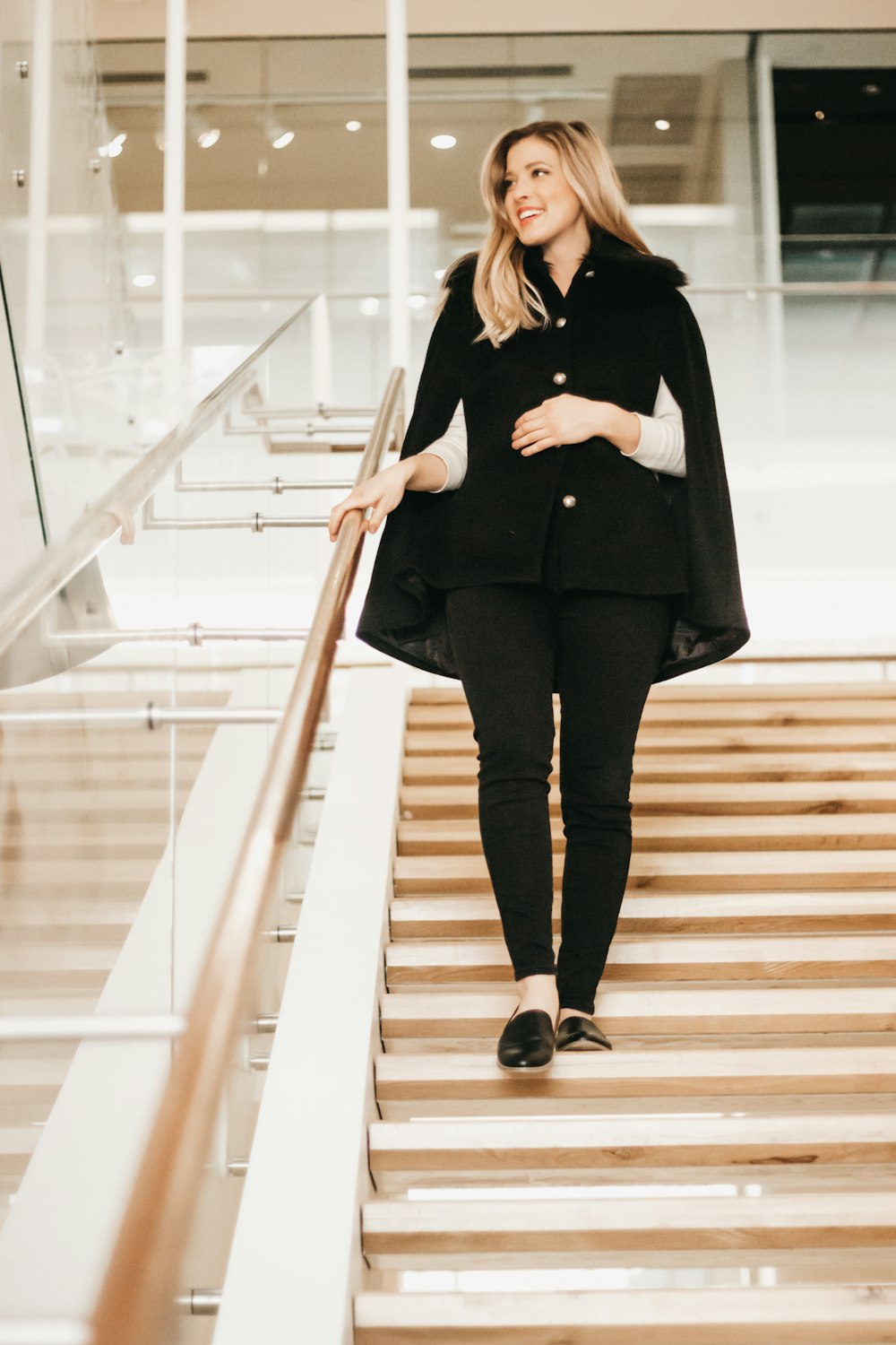 woman walking in stair