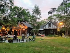 turned-on lights outside houses