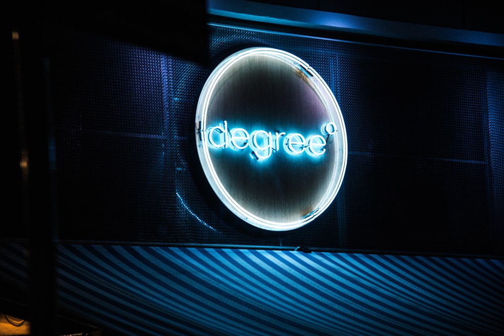 Degree white neon sign