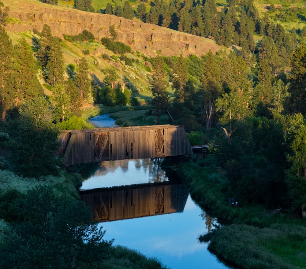 brown wooden bridge over river