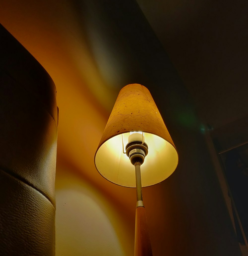 turned-on table lamp