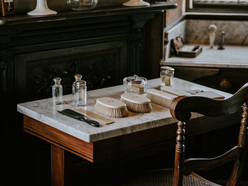 white and brown desk