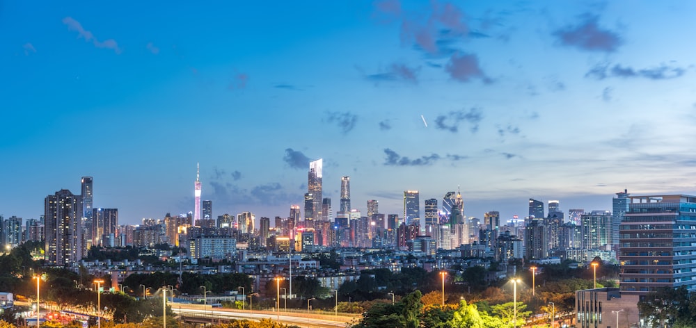 city with high-rise buildings at night time