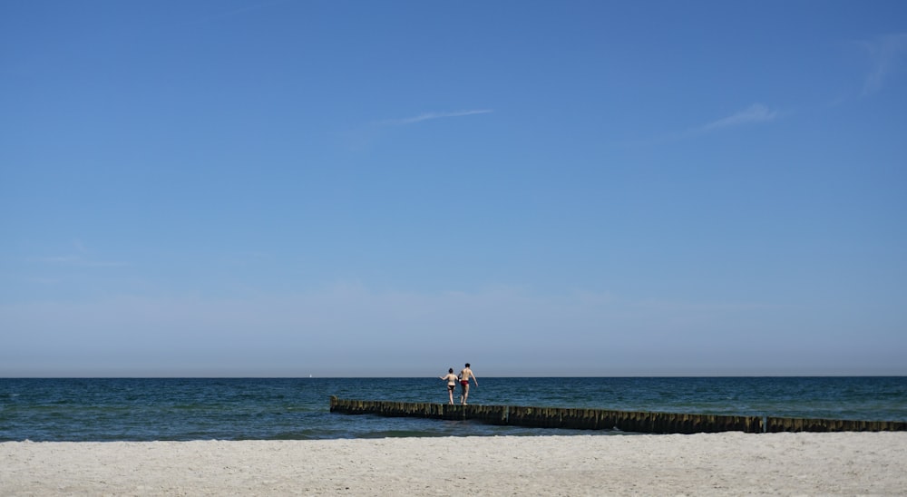 two people on dock in ocean