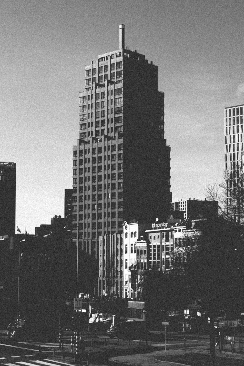 gray-scale photography of high rise building