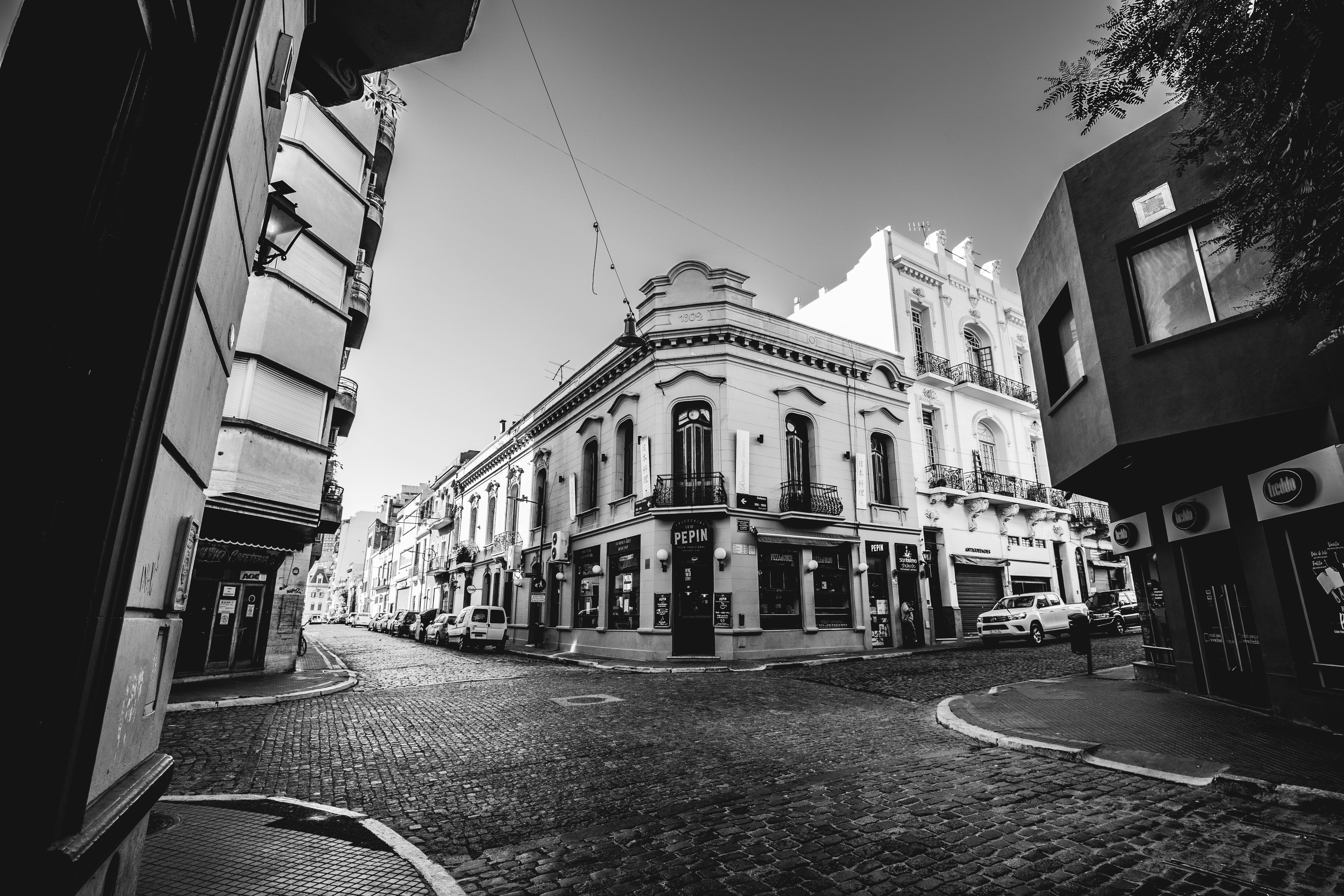 greyscale photography of buildings