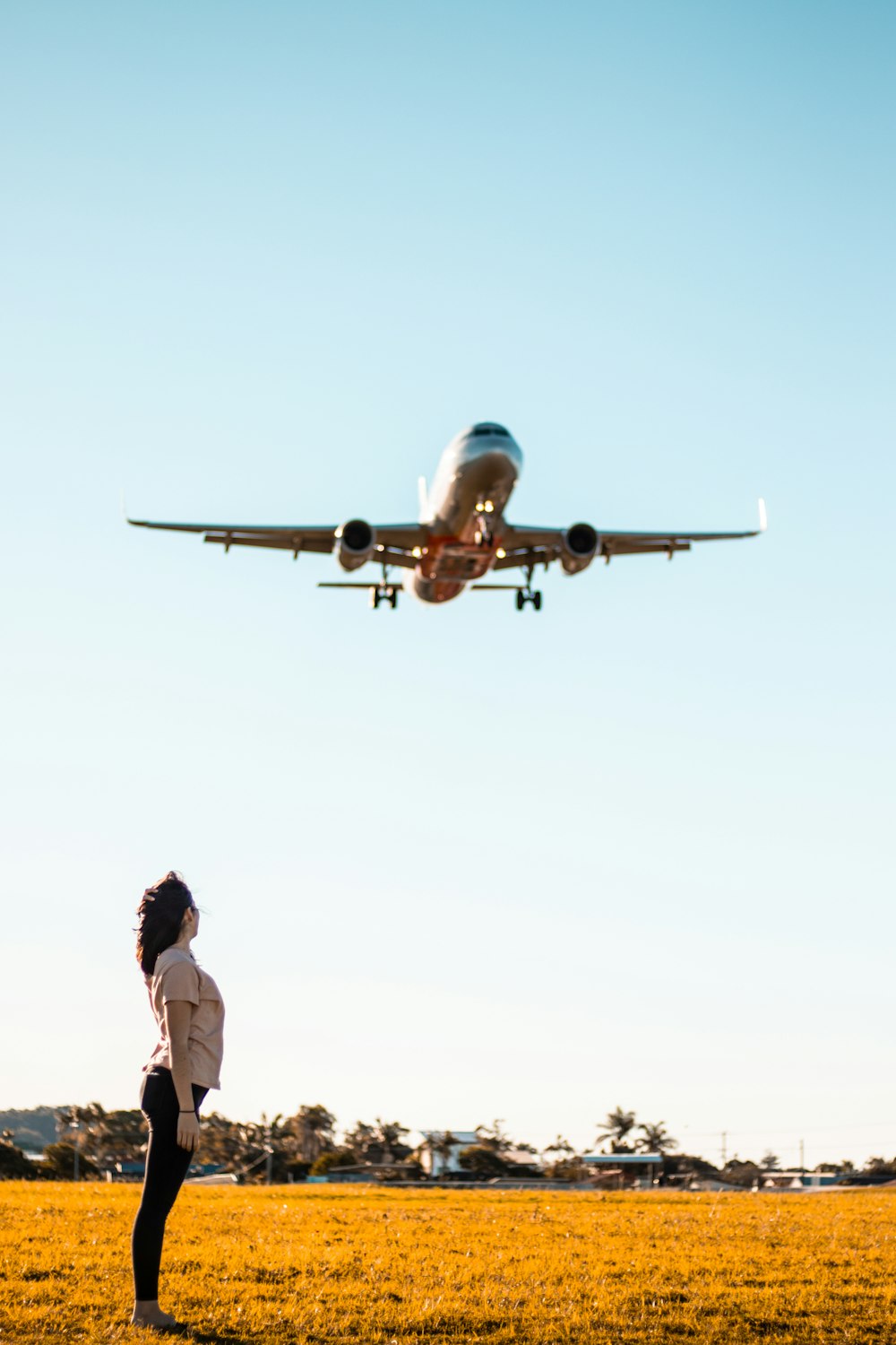 woman under airplane