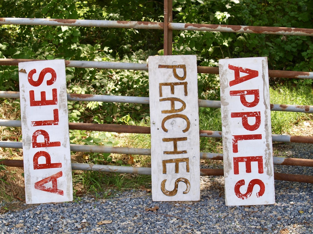apples and peaches signages