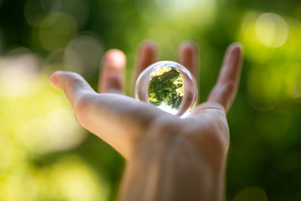 clear ball on palm