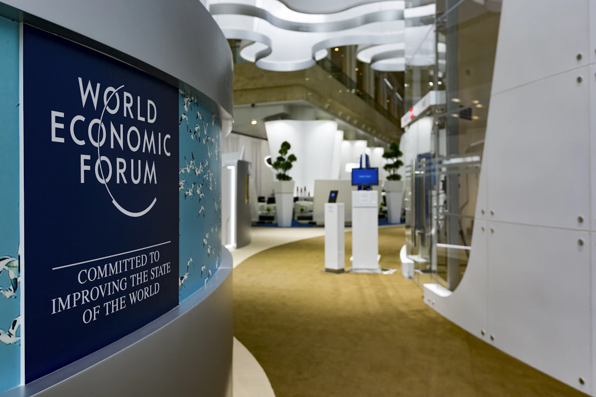 World Economic Forum branding inside a Forum venue
