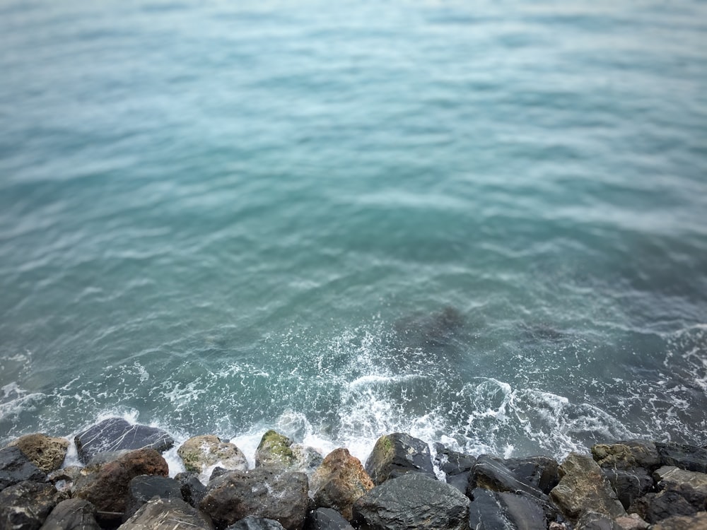 Wellen, die sich am felsigen Strand brechen