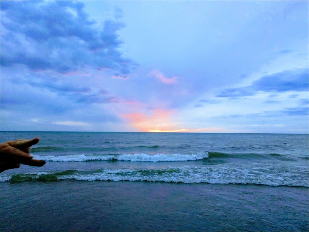 foto di paesaggio di una spiaggia all'alba