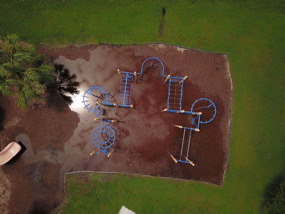 blue metal playground lot aerial view photography