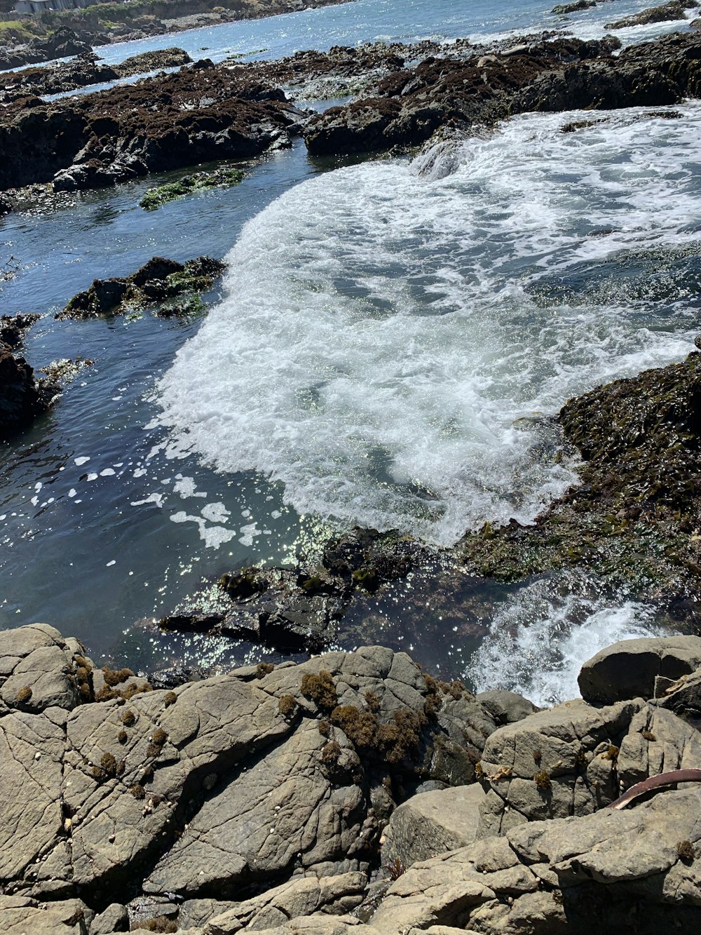 waves crushing at rocks on shore
