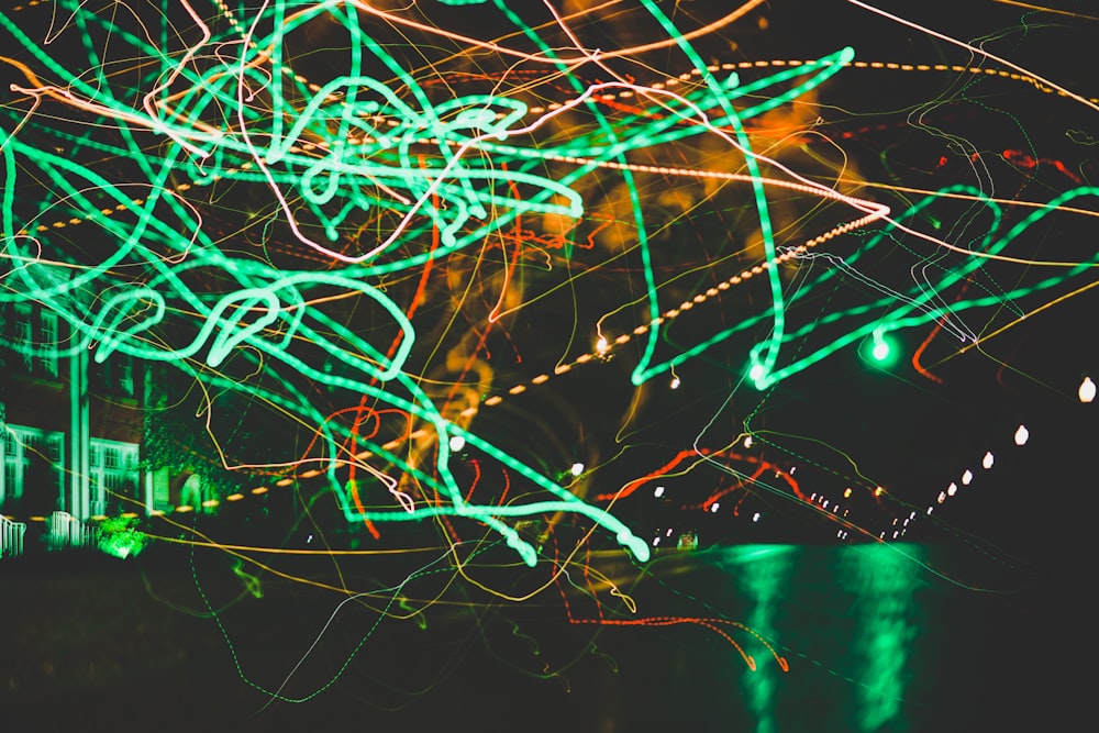 a blurry photo of a city street at night