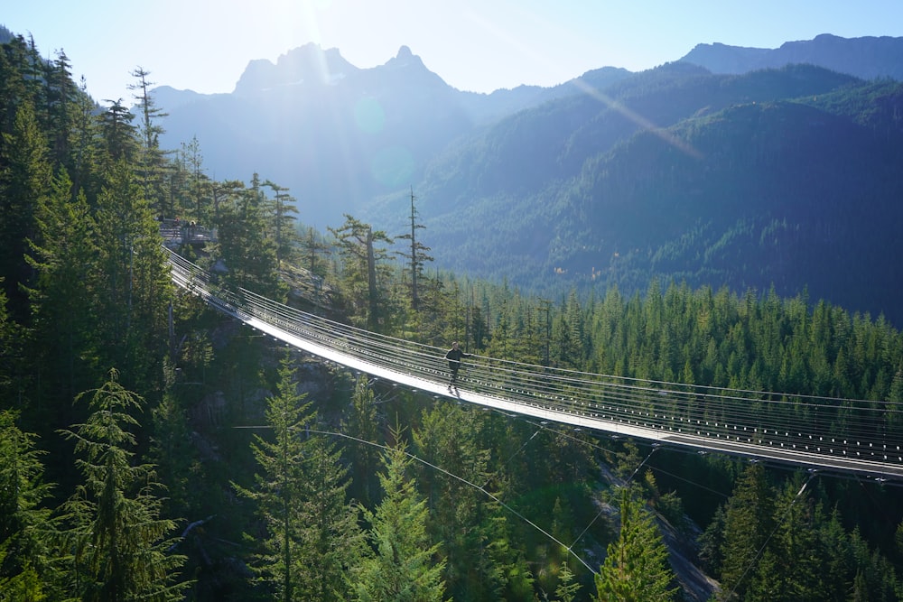 Mann auf Hängebrücke